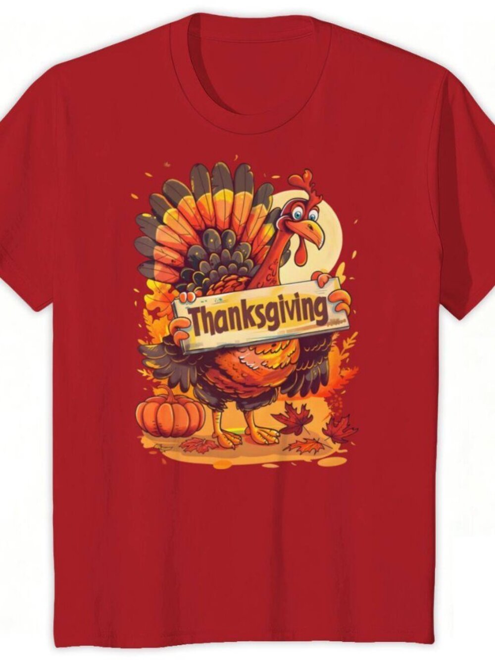 Thanksgiving Turkey Holding Sign Graphic Tee – Funny Pumpkin Fall Leaves Shirt